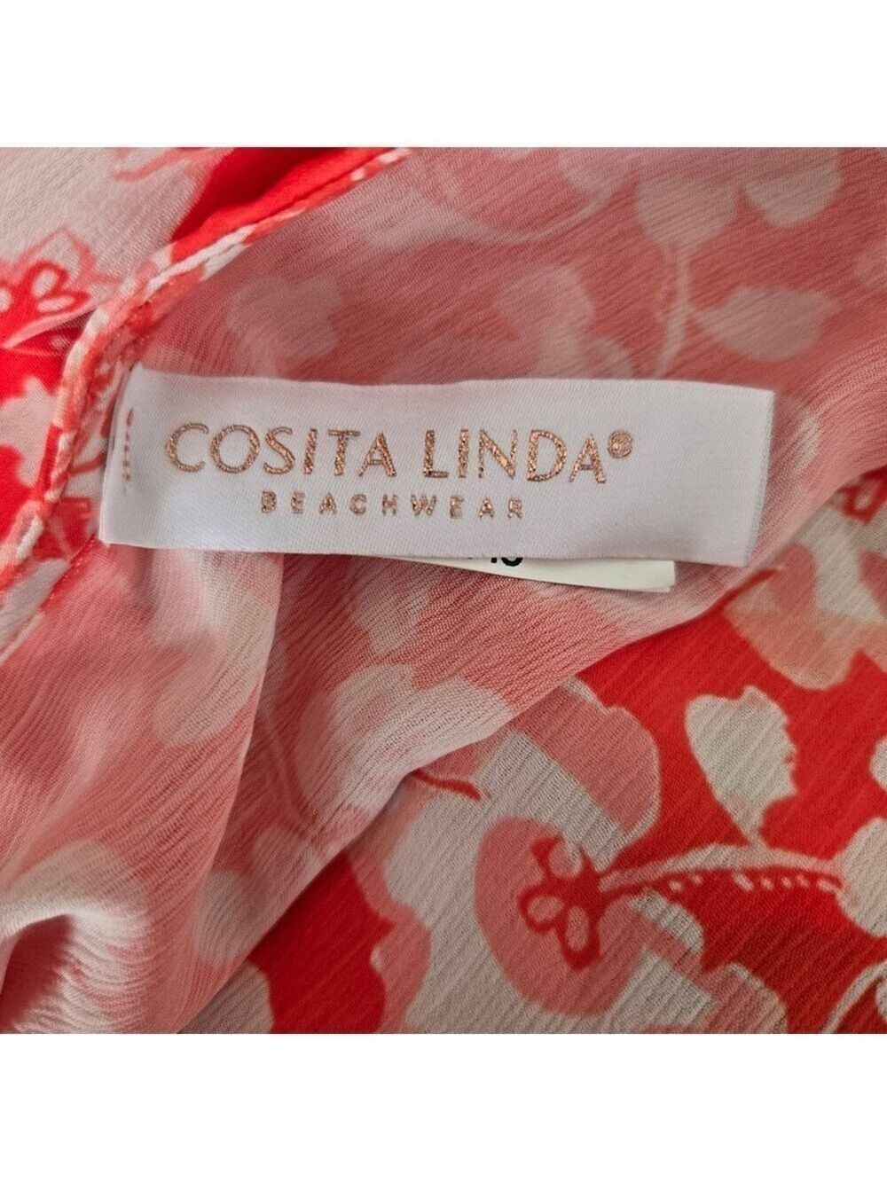 COSITA LINDA FULL WRAP DRESS BEACHWEAR ORANGE WHITE RUFFLES FLOWY BOHO SZ MEDIUM - Picture 13 of 15